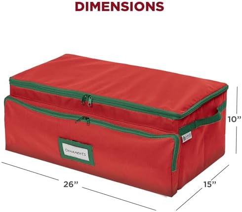 Premium Christmas Ornament Storage Box – Holds up to 72-3” Ornaments + 6 Side Slots for Figurines & Nutcrackers – Holiday Decoration Organizer – Durable 600D Red Canvas
