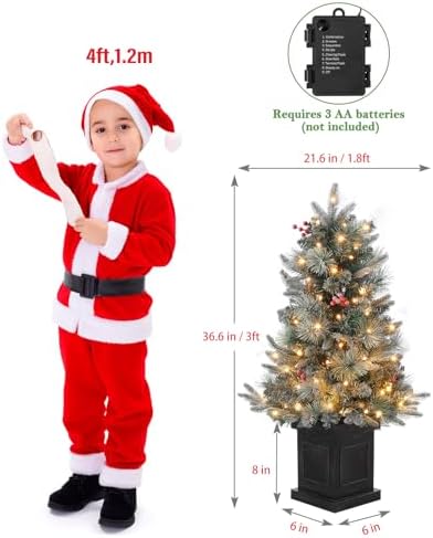 3FT Prelit Snow Flocked Christmas Tree with Prelit Premium 70 LED 8 Mode Battery Powered Mini Small Xmas Tree for Christmas Decoration Gift,Home,Office,Outdoor,Indoor with Classic Black Base-2PCS