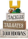 Lineshading 4 Pcs Fall Football Table Decor, Wood Block Sign Home Shelf
