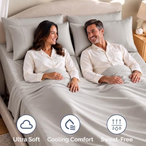 Flex Top Split Head King 4 Piece Sheet Set - Soft & Breathable - Light Grey
