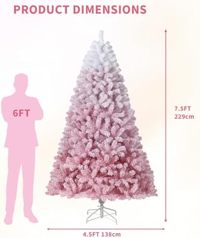GarveeHome 7.5 ft Prelit Artificial Christmas Tree with 450 RGB & Warm White Lights, Pre-Lit Snow Flocked Christmas Tree, Foldable Base,Holiday Decoration for Home, Office, Party,Pink Gradient