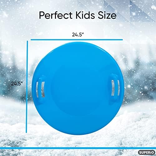 Superio Round Snow Saucer Sled- 24" Plastic Disc Sled for Kids and Adults- Heavy Duty Sled with Handles for Downhill Sledding, Winter Outdoor Sports