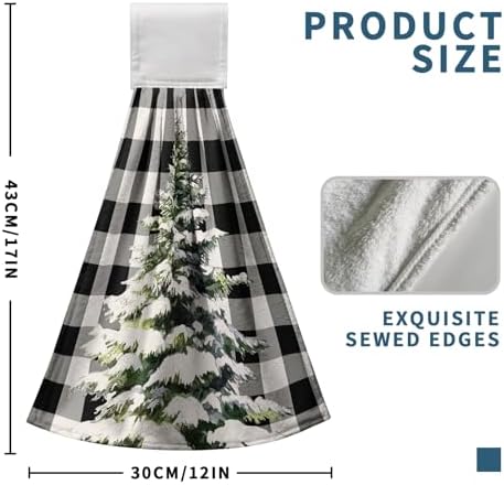 Christmas Hanging Kitchen Towels Winter Buffalo Plaid Red Truck Xmas Tree Hand Towel with Hanging Loop Black and White Check Christmas Dish Tie Towels Fast Drying Washcloth for Bathroom Set of 2