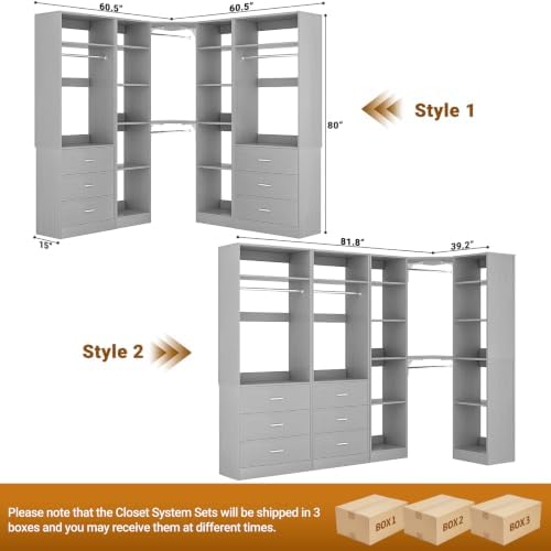 Besiost Corner Closet System with 6 Drawers, Corner Closet Organizer System