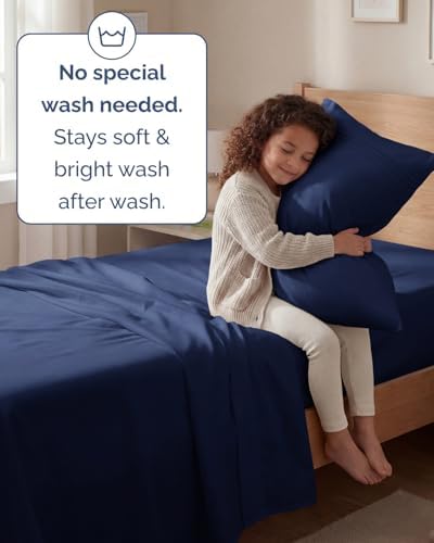 Twin Size 3 Piece Sheet Set - Comfy Breathable & Cooling Sheets - Navy Blue