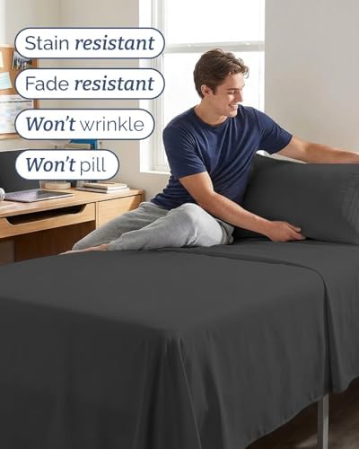 Twin XL Size 3 Piece Sheet Set - Breathable & Cooling Sheets - Charcoal