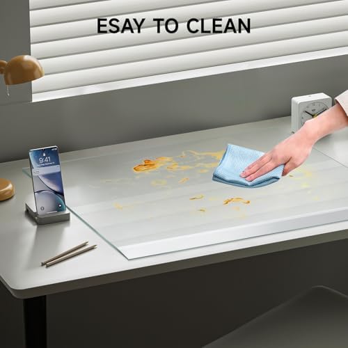 VASUHOME 32" x 20" Premium Tempered Glass Desk Mat with Beveled Edge - Ergonomic Desk Protector, Crystal Clear, Dry Erase Surface, Ideal Table Top Protector for Home & Office