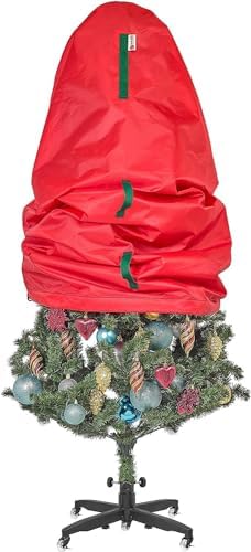 Upright Christmas Tree Storage Bag - Fits 5 Ft Artificial Xmas & Topiary Tree, Vertical Holiday Cover, Durable, Dustproof & Easy-Use Xmas Storage, Red