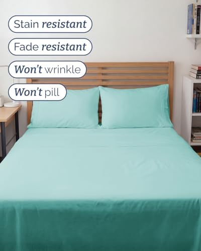 Full XL Sheets - 4 Piece Full XL Sheet Set - Cool & Breathable - Spa Blue