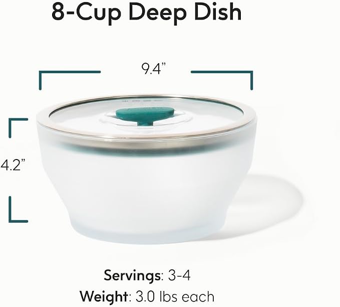 Anyday 8-Cup Microwave Cookware Glass Container with Lid (Kale) | Plastic-Free Deep Food Storage, Airtight Steamer with Vented Lid for Microwave-Safe Reheating, Steaming Vegetables & Rice