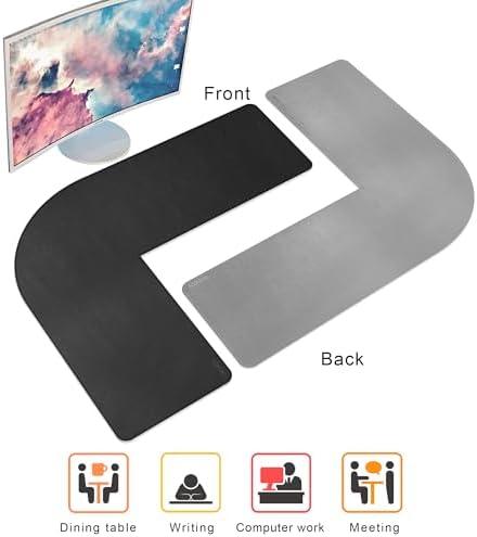 Chihein PU Leather L-Shaped Desk Pad (37.4”+ 49.2”) x 12.99” Black/Gray