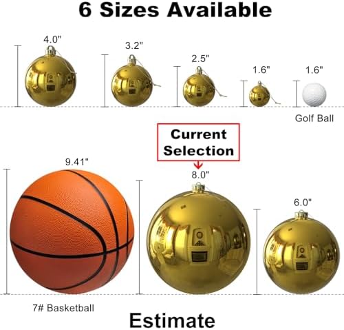 Gold 8.0" Extra Large Christmas Balls Ornaments - Christmas Tree Decorations Shatterproof Shiny Hanging Balls for Birthday Holiday Wedding Decorations Set of 2pcs