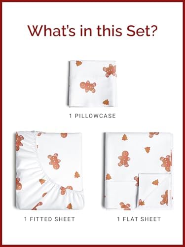 Christmas Sheet Set, Gingerbread Man, Holiday Xmas Bedding Set - Twin Size