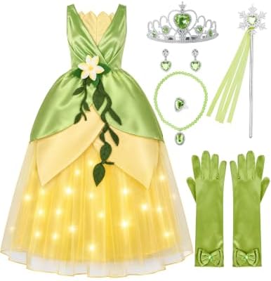Spooktacular Creations Halloween Girls Frog Princess Dress, Green Fairy Costume for Kids, Fancy Dress for Birthday, Cosplay