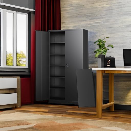 Metal Garage Storage Cabinets with Lock Door and Adjustable Shelves, Steel Tool Cabinets for Home,Office,Warehouse Organisieren (Black, 72" H)