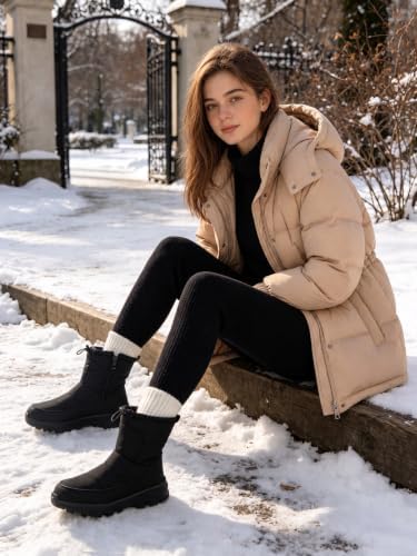 TEMOFON Winter Snow Boots for Women: Comfortable Warm Fur Lined Ankle Boot
