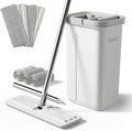 JOYMOOP Mop and Bucket with Wringer Set with 61" Mop Handle with Flexible 13" Flat Head with 7pcs Microfiber Mop Pads - White