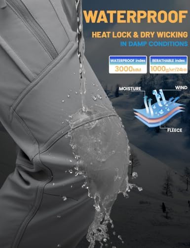 TACVASEN Men's Winter Snow Ski Pants Fleece Lined Waterproof Work Tactical