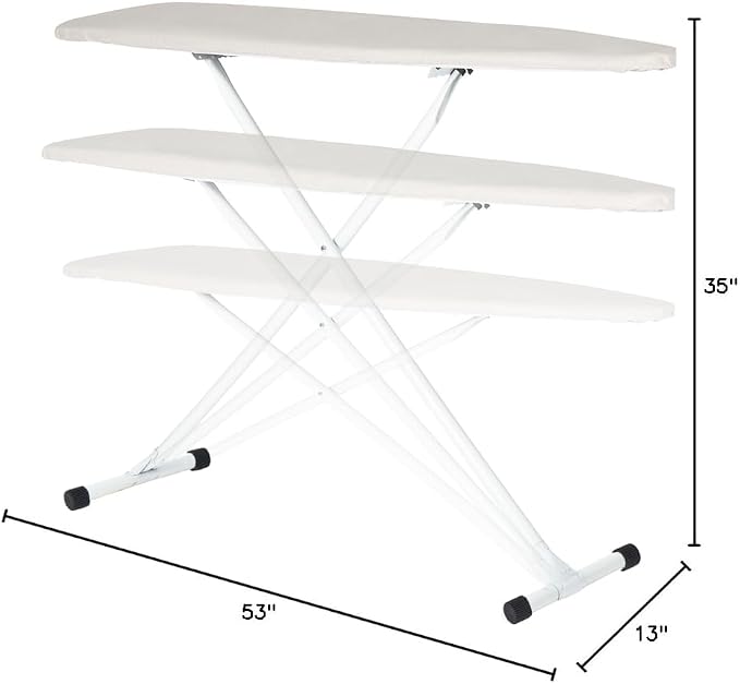 Full Size Ironing Board with Cover & Pad – USA-Made with Enhanced Grip Feet for Extra Stability – Adjustable Steel T-Legs 35" High – Perforated Top – Durable Iron Board for Home, Laundry Room, Beige