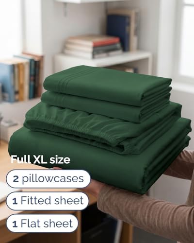 Full XL Sheets - 4 Piece Full XL Sheet Set - Soft & Cooling - Emerald Green