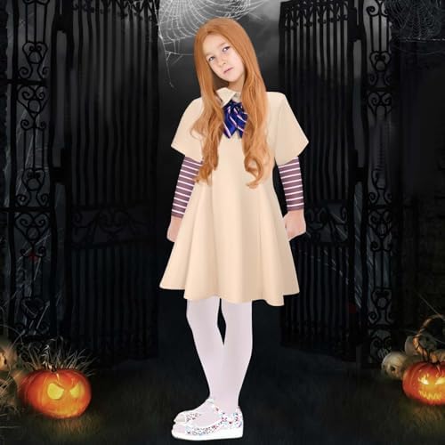4 Pcs Halloween Horror Movie Costume Accessory Cosplay Outfit Dress Bow Tie Sleeves Socks for Halloween Cosplay Party Dress Up(6-7Y)