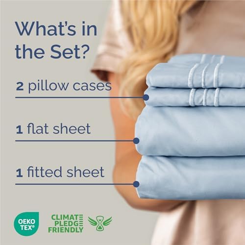 King Size 4 Piece Sheet Set - Comfy Breathable & Cooling Sheets - Sky Blue