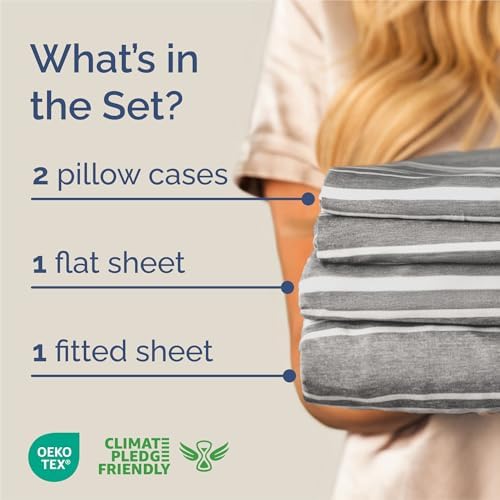 King Size 4 Piece Sheet Set - Breathable & Cooling Sheets - Grey Stripes