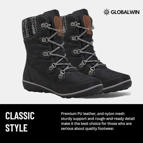 GLOBALWIN Women's Snow Boots Waterproof Mid-Calf Winter Boots for Women with Quilted Knit Panels, Warm Fleece Lining, and Non-Slip Insulated Outdoor Sole
