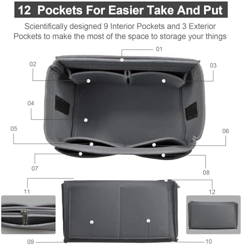 OMYSTYLE Purse Organizer Insert, Felt Tote Bag Organizer Insert with 5 Sizes, Handbag Dividers for Inside Purse, Compatible with Longchamp, Neverful, Speedy and More