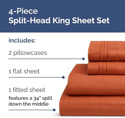 Flex Top Split Head King 4 Piece Sheet Set - Soft & Breathable - Terracotta