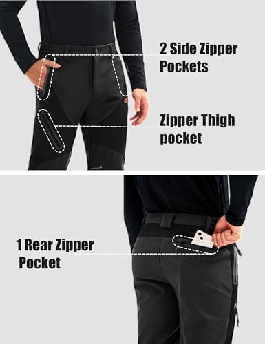 MAGCOMSEN Men's Snow Ski Pants Fleece Lined Water Resistant Winter Pants with 4 Zip Pockets for Snowboard Hiking Outdoor