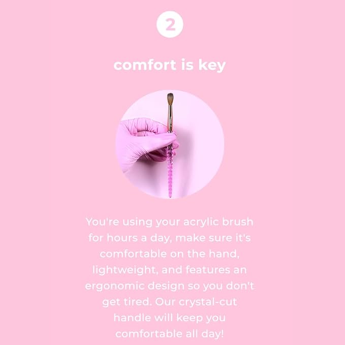 Kiara Sky Kolinsky Acrylic Nail Brush #18 – Pure Kolinsky Sable Hair, Pink Crystal Handle, Acetone Resistant, for Acrylic Application, Extensions & 3D Nail Art