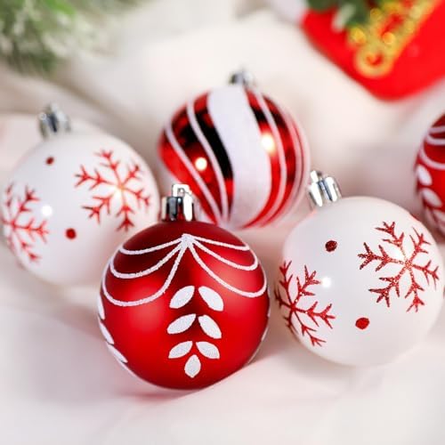 SHareconn 30ct 2.36 Inch Christmas Tree Balls Ornaments, Red & White, 60mm