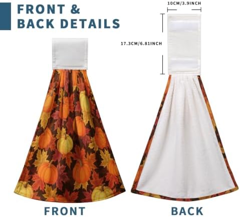 Set of 2 Fall Pumpkin Maple Leaf Hanging Kitchen Towels Thanksgiving Autumn Harvest Hand Tie Towel with Hanging Loops Dish Towels Washcloth Soft Absorbent Bath Hand Towel