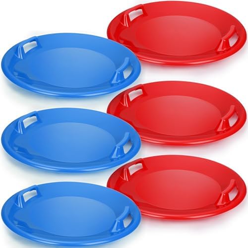 Lenwen 23.6 Inch Winter Snow Sleds with Handles Heavy Duty Outdoor Round Plastic Snow Saucer Sled Downhill Saucer for Kids Adults Cold Weather Sport