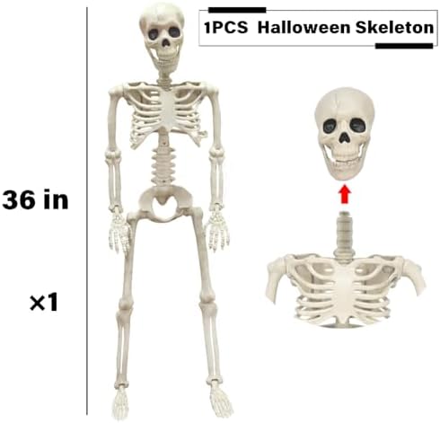 36" Skeleton Halloween Decorations, 3FT Life Size Skeleton Posable Joints