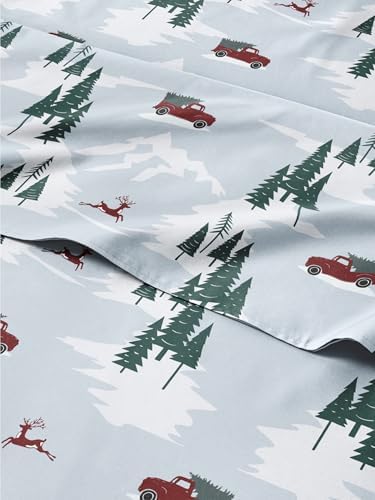 Christmas Sheet Set, Pickup Trucks, Holiday Xmas Bedding Set - Split King