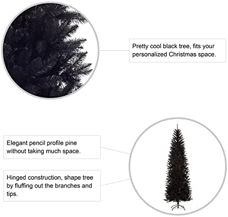 Glitzhome Pencil Tinsel Artificial Christmas Tree, 7.5ft Black Halloween Christmas Tree with 1188 Branch Tips and Foldable Metal Stand for Home Office Party Decoration