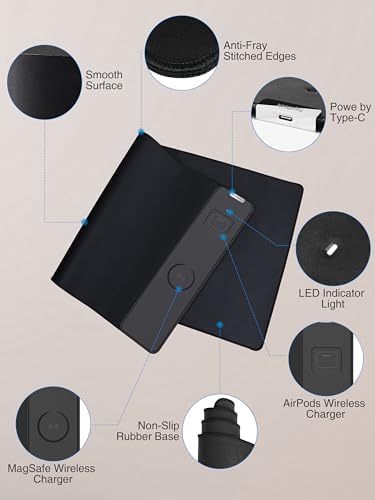 TopMade Mouse Pad with 15W Wireless Charging, Classic Black Desk Mat