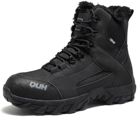 QUH Winter Snow Boots Waterproof Military Training Fur Lined Anti Slip Warm Boots Thickened Cotton Walking Ankle Boots For Man