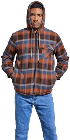Elesuit Men's Full Zip Fleece Flannel Jacket Shirt Plaid Cotton Hoodie Coat