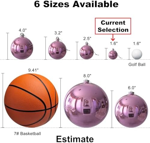 Bubblegun Pink 1.6" Small Christmas Balls Christmas Tree Decoration Ornaments Shatterproof Hanging Balls for Birthday Halloween Holiday Wedding Decorations Set of 18pcs