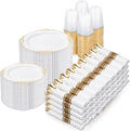 Nervure 700Pcs Gold Plastic Plates, Plastic Dinnerware Set for 100 Guests