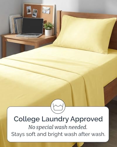 Twin XL Size 3 Piece Sheet Set - Comfy Breathable & Cooling Sheets - Yellow