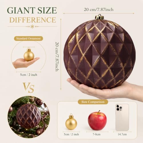 Seenelling 4Pcs Big 8'' Christmas Ball Ornaments Xmas Tree Decor, Burgundy