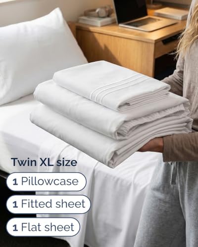 Twin XL 3 Piece Sheet Set - College Dorm Room Essentials - White