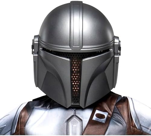 STAR WARS The Mandalorian Official Youth Halloween Costume - Premium Quality Padded Jumpsuit with Plastic Mask and Detachable Cape (L)