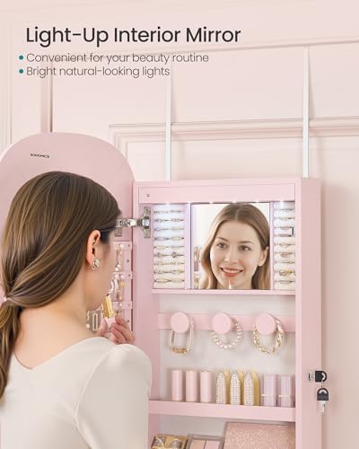 SONGMICS Jewelry Organizer, LED Jewelry Cabinet, Wall/Door Mounted