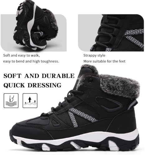 Littleplum Womens Snow Boots - Warm Fur Line Anti Slip Winter Short Boots Comfortable Lace Up Ankle Booties for Outdoor Hiking