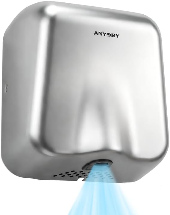 anydry IronStorm Electric Hand Dryers for Bathrooms Commercial HEPA Filter High-Speed Polished Stainless Steel Cover AC 100–130 V~
